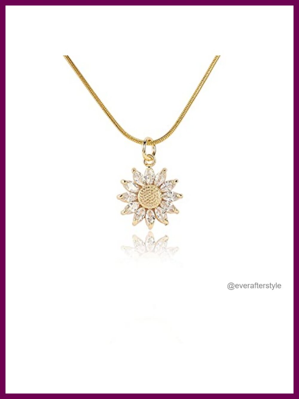 14K Gold Plated Sunflower Pendant Necklace with Cubic Zirconia for Women - 16"